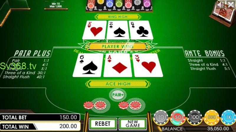 poker 3 lá Tiến hành đặt cược vào ô “ante”